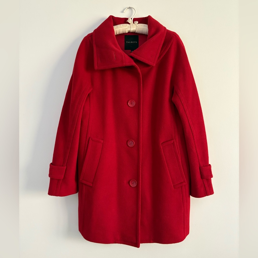 Talbots Red Wool Blend Button Front Coat